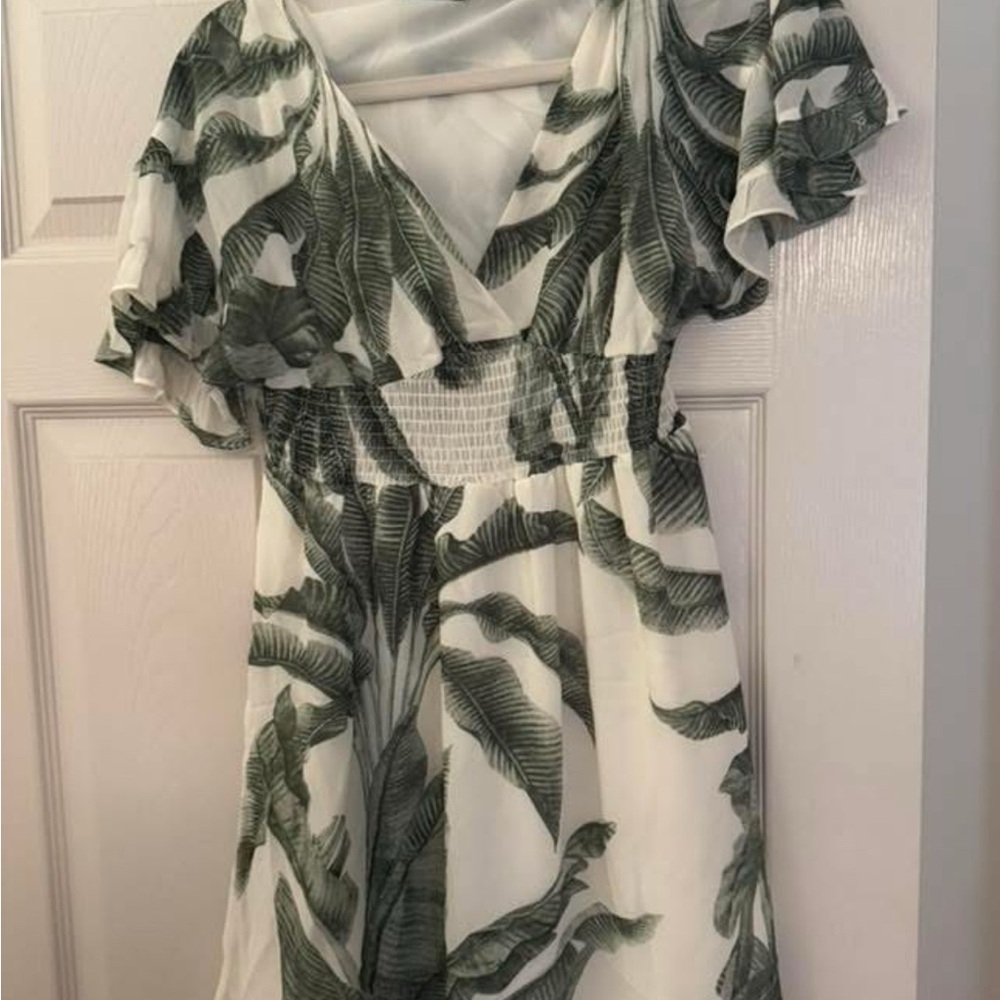 Green Leaf Print Dress
